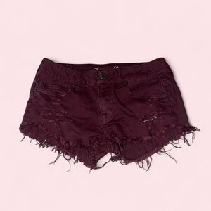Women's Distressed Maroon Denim Shorts